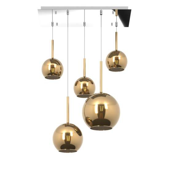 Sospensione Contemp. Rett. Future Metallo Cromo Vetro Oro 5 Luci E27 1155CR_S5RMIX-OR