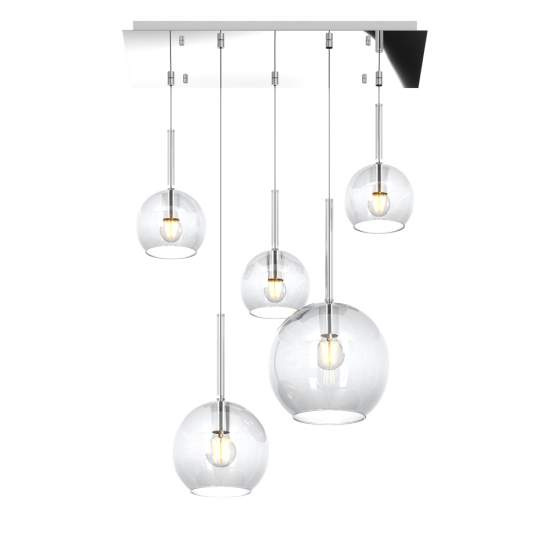 Sospensione Contemp. Rett. Future Metallo Cromo Vetro Trasparente 5 Luci E27 1155CR_S5RMIX-TR