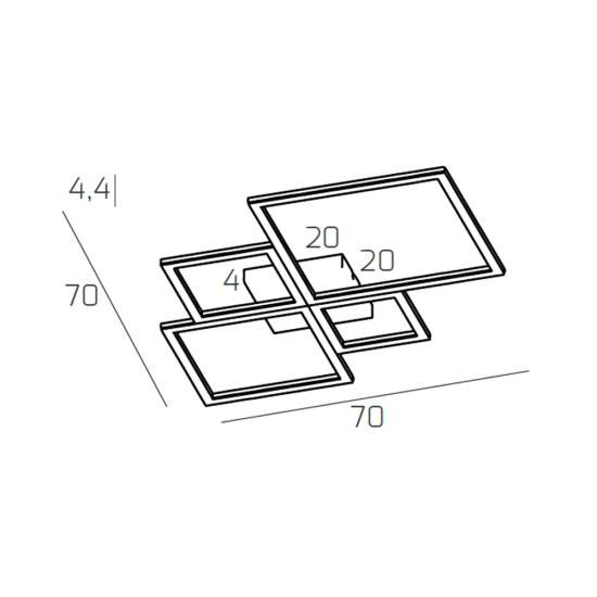 Plafoniera Moderna Quadrata Four Squares Alluminio Oro Led 90W 1162_70-GO