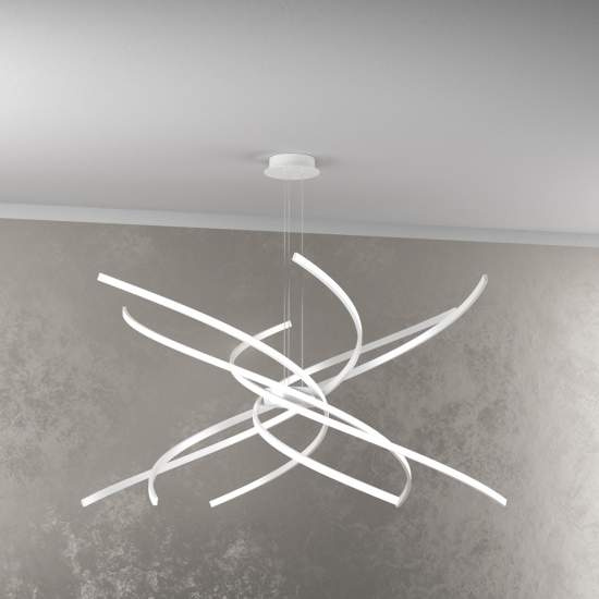 Sospensione Moderna Tornado Alluminio Bianco Led 88W D.100Cm Luce Calda 1163_S100C-BI