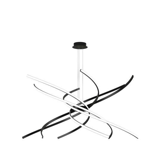 Sospensione Moderna Tornado Alluminio Nero Led 88W D.100Cm Luce Calda 1163_S100C-NE