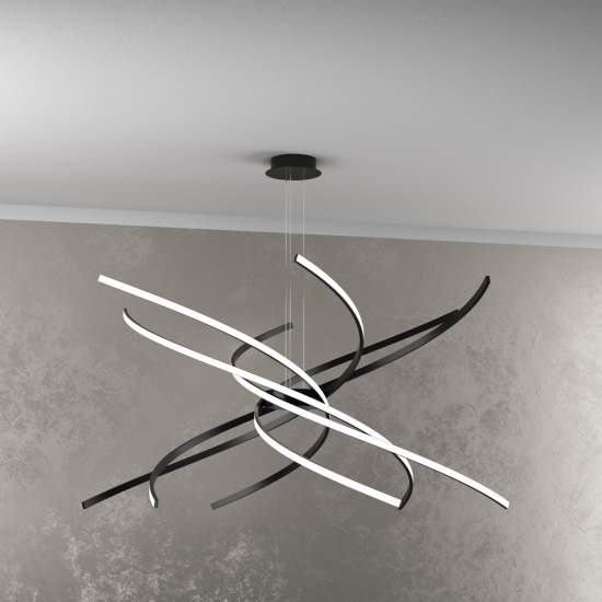 Sospensione Moderna Tornado Alluminio Nero Led 88W D.100Cm Luce Calda 1163_S100C-NE