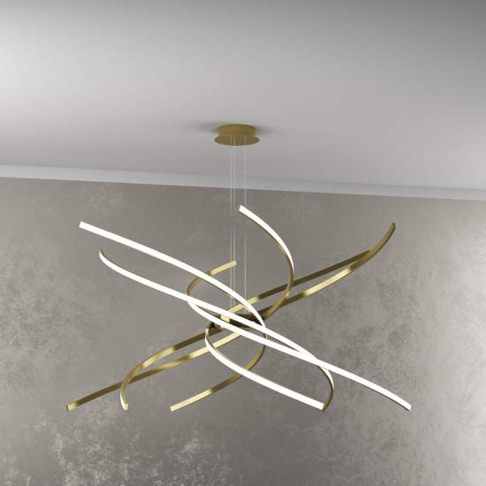 Sospensione Moderna Tornado Alluminio Oro Brunito Led 88W D.100Cm Luce Calda 1163_S100C-OB