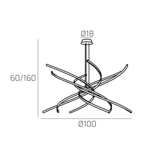 Sospensione Moderna Tornado Alluminio Oro Brunito Led 88W D.100Cm Luce Calda 1163_S100C-OB