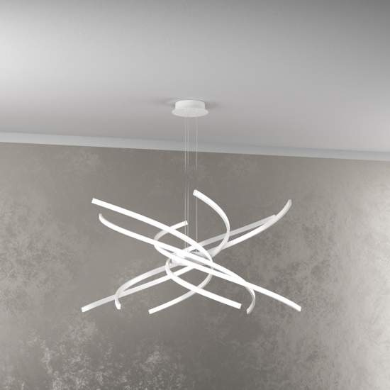 Sospensione Moderna Tornado Alluminio Bianco Led 69W D.80Cm Luce Calda 1163_S80C-BI