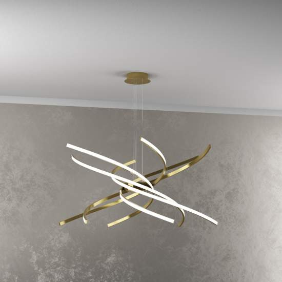 Sospensione Moderna Tornado Alluminio Oro Brunito Led 69W D.80Cm Luce Naturale 1163_S80N-OB