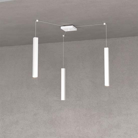 Sospensione Moderna Square Tube Metallo Bianco 3 Luci Gu10 1173_S3-BI