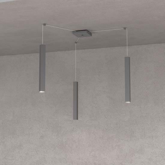 Sospensione Moderna Square Tube Metallo Grigio Antracite 3 Luci Gu10 1173_S3-GA