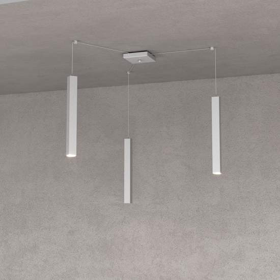Sospensione Moderna Square Tube Metallo Grigio 3 Luci Gu10 1173_S3-GR