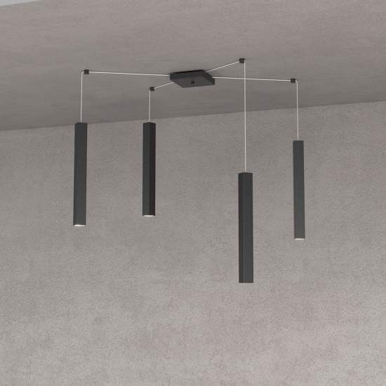 Sospensione Moderna Square Tube Metallo Nero 4 Luci Gu10 1173_S4-NE