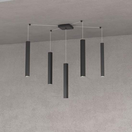 Sospensione Moderna Square Tube Metallo Nero 5 Luci Gu10 1173_S5-NE