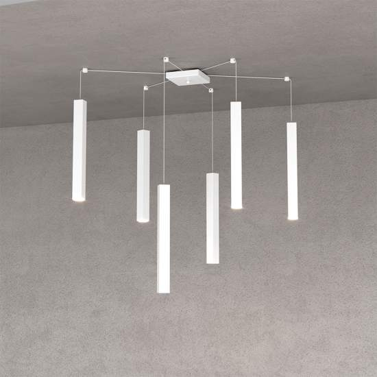 Sospensione Moderna Square Tube Metallo Bianco 6 Luci Gu10 1173_S6-BI