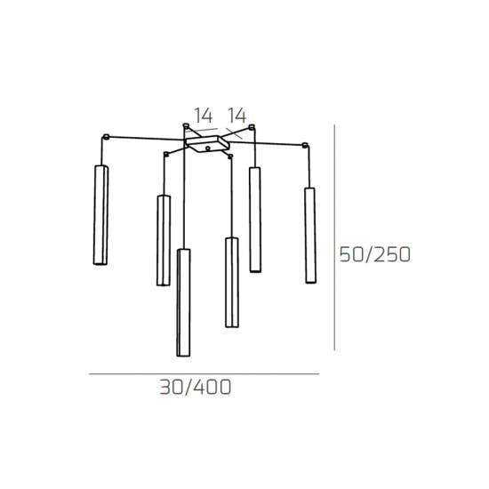 Sospensione Moderna Square Tube Metallo Bianco 6 Luci Gu10 1173_S6-BI