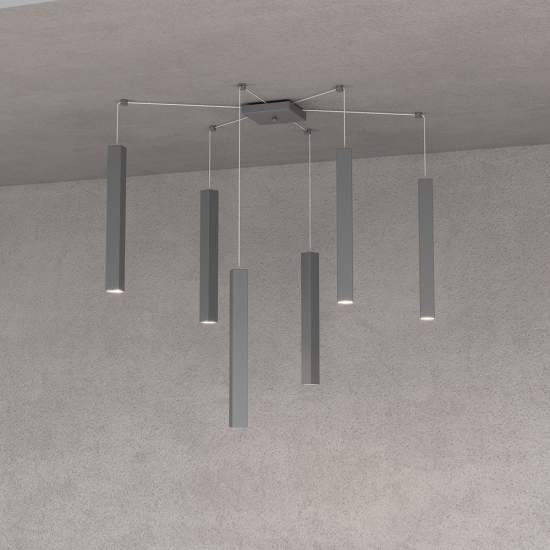 Sospensione Moderna Square Tube Metallo Grigio Antracite 6 Luci Gu10 1173_S6-GA