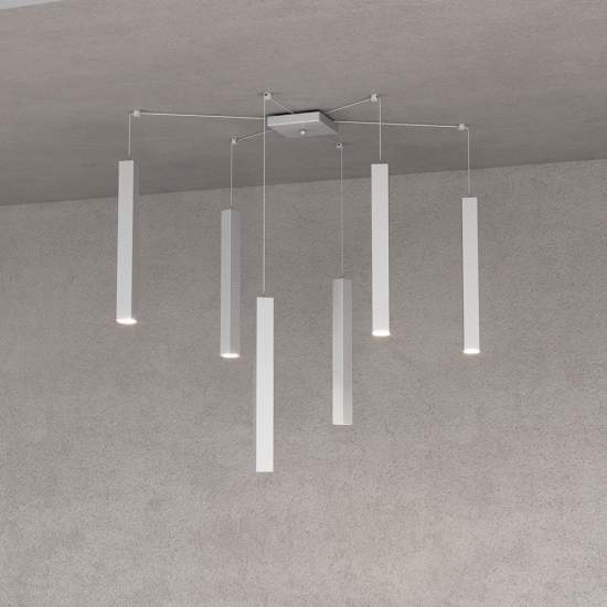Sospensione Moderna Square Tube Metallo Grigio 6 Luci Gu10 1173_S6-GR