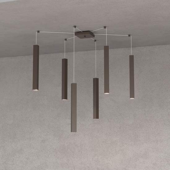 Sospensione Moderna Square Tube Metallo Marrone 6 Luci Gu10 1173_S6-MA