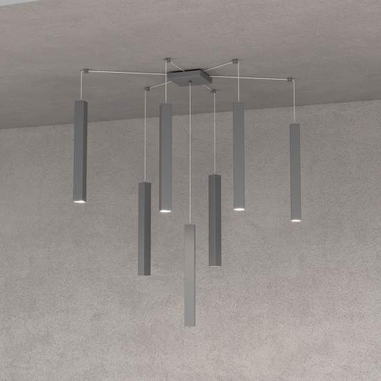 Sospensione Moderna Square Tube Metallo Grigio Antracite 7 Luci Gu10 1173_S7-GA