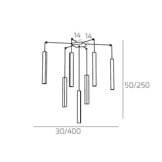 Sospensione Moderna Square Tube Metallo Grigio Antracite 7 Luci Gu10 1173_S7-GA