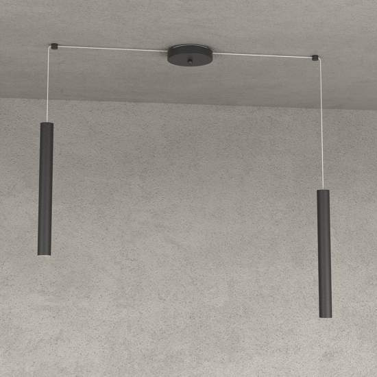 Sospensione Moderna Round Tube Metallo Nero 2 Luci Gu10 1174_S2-NE
