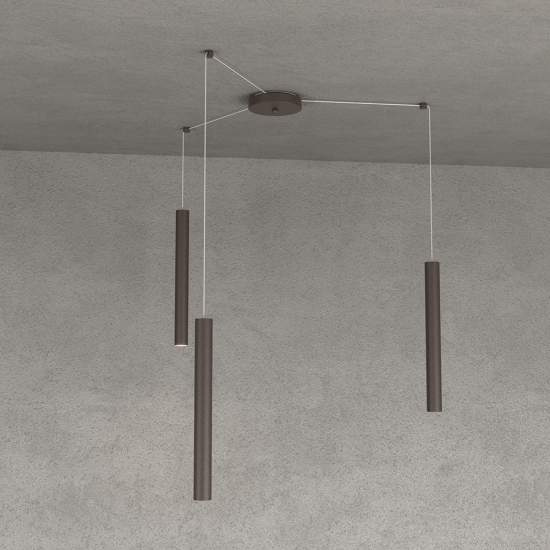 Sospensione Moderna Round Tube Metallo Marrone 3 Luci Gu10 1174_S3-MA