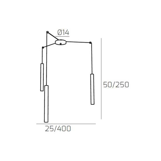Sospensione Moderna Round Tube Metallo Marrone 3 Luci Gu10 1174_S3-MA