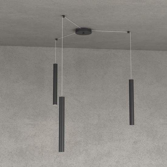 Sospensione Moderna Round Tube Metallo Nero 3 Luci Gu10 1174_S3-NE