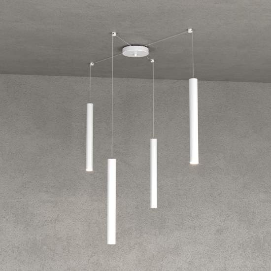 Sospensione Moderna Round Tube Metallo Bianco 4 Luci Gu10 1174_S4-BI