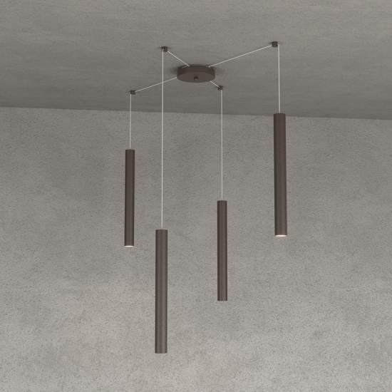 Sospensione Moderna Round Tube Metallo Marrone 4 Luci Gu10 1174_S4-MA