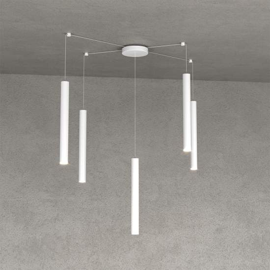 Sospensione Moderna Round Tube Metallo Bianco 5 Luci Gu10 1174_S5-BI