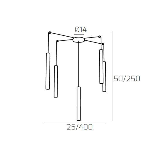 Sospensione Moderna Round Tube Metallo Bianco 5 Luci Gu10 1174_S5-BI