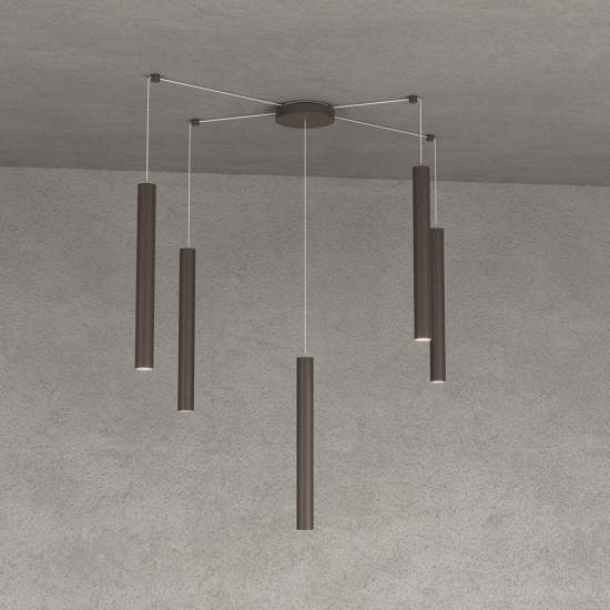 Sospensione Moderna Round Tube Metallo Marrone 5 Luci Gu10 1174_S5-MA