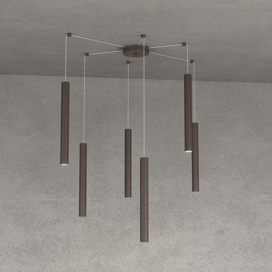 Sospensione Moderna Round Tube Metallo Marrone 6 Luci Gu10 1174_S6-MA