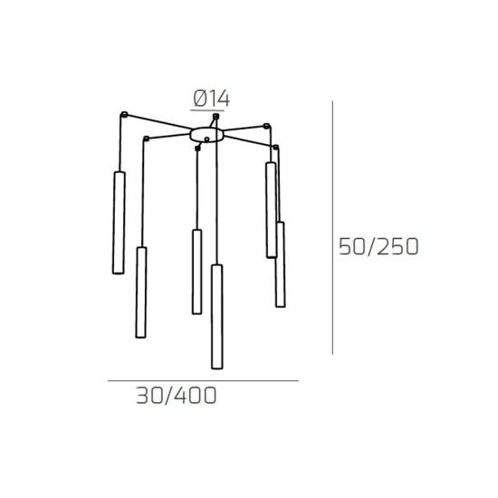 Sospensione Moderna Round Tube Metallo Marrone 6 Luci Gu10 1174_S6-MA