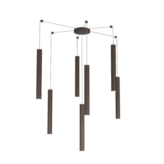 Sospensione Moderna Round Tube Metallo Marrone 7 Luci Gu10 1174_S7-MA