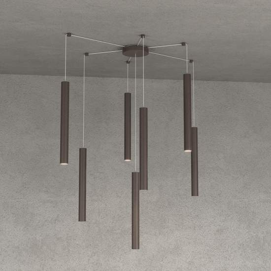 Sospensione Moderna Round Tube Metallo Marrone 7 Luci Gu10 1174_S7-MA