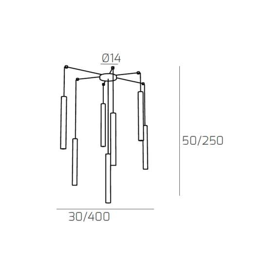 Sospensione Moderna Round Tube Metallo Marrone 7 Luci Gu10 1174_S7-MA