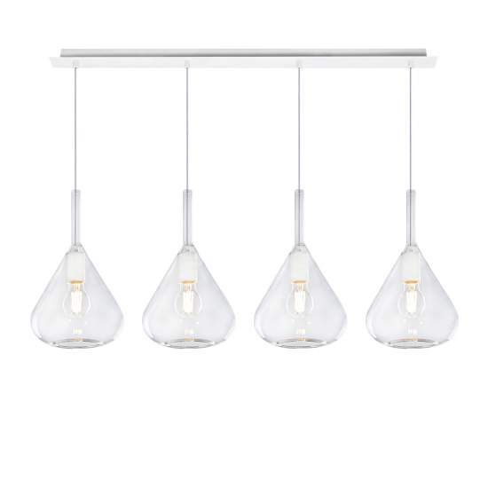 Sospensione Contemporanea Rett Kona Metallo Bianco Vetro Trasparente 4 Luci E27 1177BI_S4R-TR