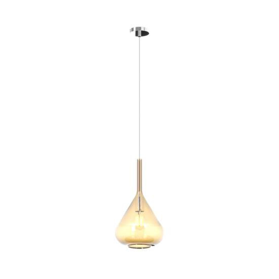 Sospensione Contemporanea Kona Metallo Cromo Vetro Ambra 1 Luce E27 1177CR_S1-AM