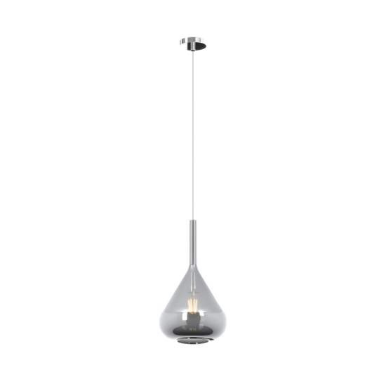 Sospensione Contemporanea Kona Metallo Cromo Vetro Fumè 1 Luce E27 1177CR_S1-FU