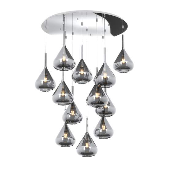 Sospensione Contemp Tonda Kona Metallo Cromo Vetro Fumè 12 Luci E27 1177CR_S12T-FU