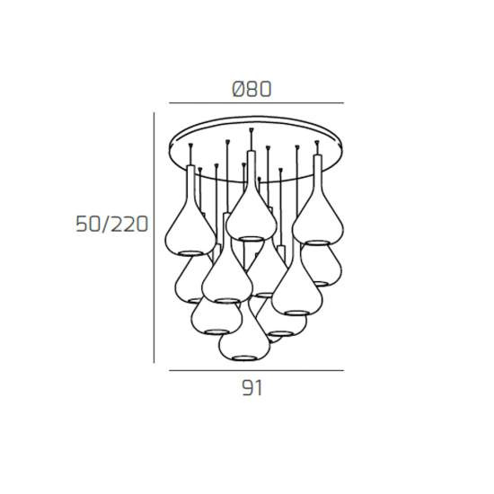 Sospensione Contemp Tonda Kona Metallo Cromo Vetro Fumè 12 Luci E27 1177CR_S12T-FU