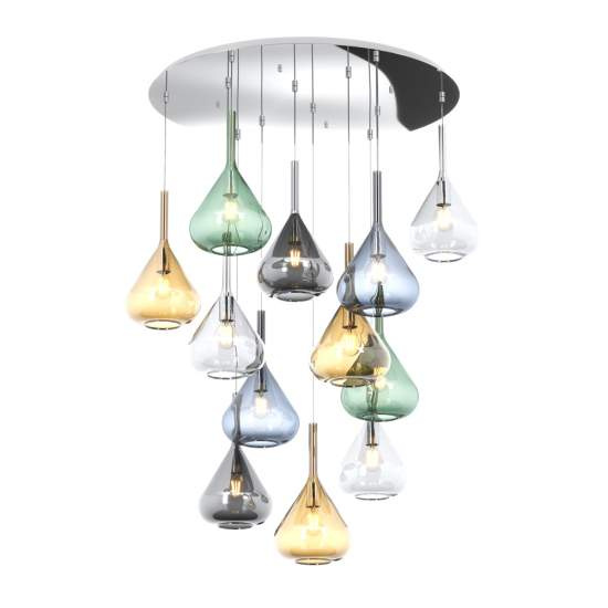 Sospensione Contemp Tonda Kona Metallo Cromo Vetro Multicolor 12 Luci E27 1177CR_S12T-MC