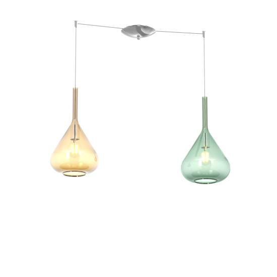 Sospensione Contemporanea Kona Metallo Cromo Vetro Multicolor 2 Luci E27 1177CR_S2S-MC