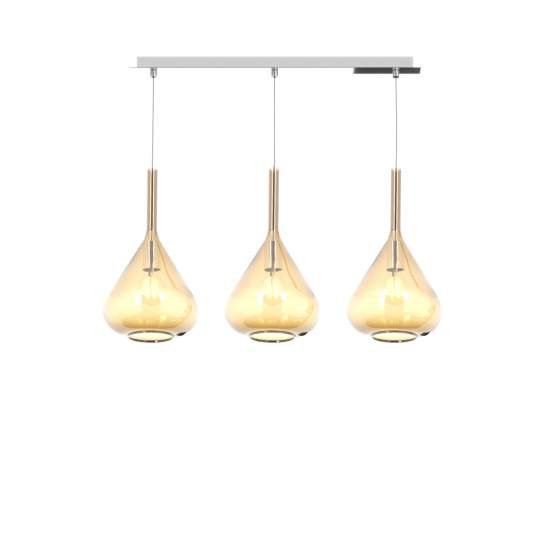 Sospensione Contemp Rett Kona Metallo Cromo Vetro Ambra 3 Luci E27 1177CR_S3R-AM