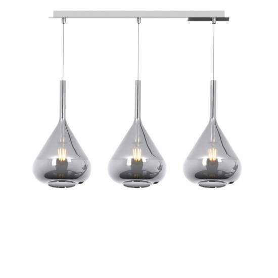 Sospensione Contemp Rett Kona Metallo Cromo Vetro Fumè 3 Luci E27 1177CR_S3R-FU