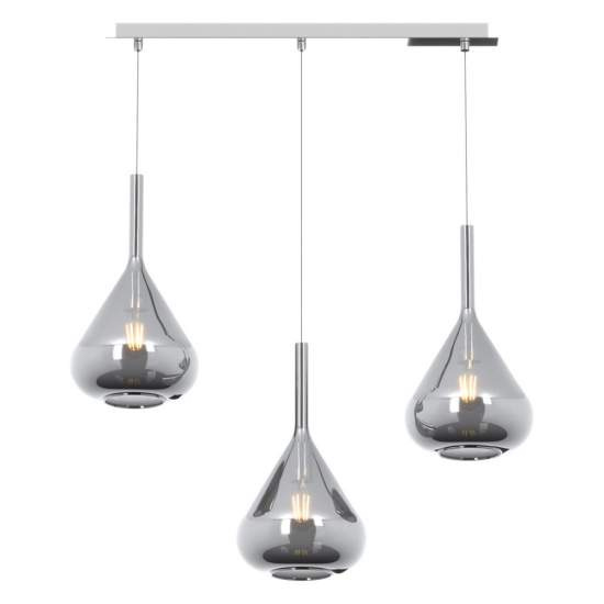 Sospensione Contemp Rett Kona Metallo Cromo Vetro Fumè 3 Luci E27 1177CR_S3R-FU