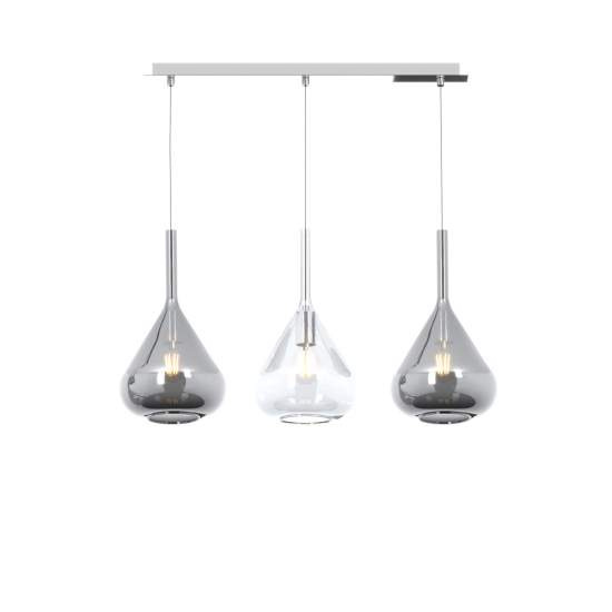 Sospensione Contemp Rett Kona Metallo Cromo Vetro Trasparente Fumè 3 Luci E27 1177CR_S3R-TF