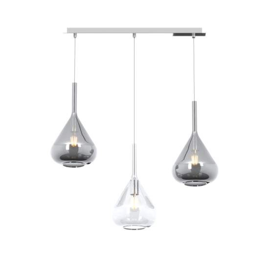Sospensione Contemp Rett Kona Metallo Cromo Vetro Trasparente Fumè 3 Luci E27 1177CR_S3R-TF