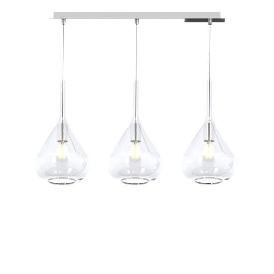 Sospensione Contemp Rett Kona Metallo Cromo Vetro Trasparente 3 Luci E27 1177CR_S3R-TR