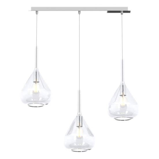 Sospensione Contemp Rett Kona Metallo Cromo Vetro Trasparente 3 Luci E27 1177CR_S3R-TR